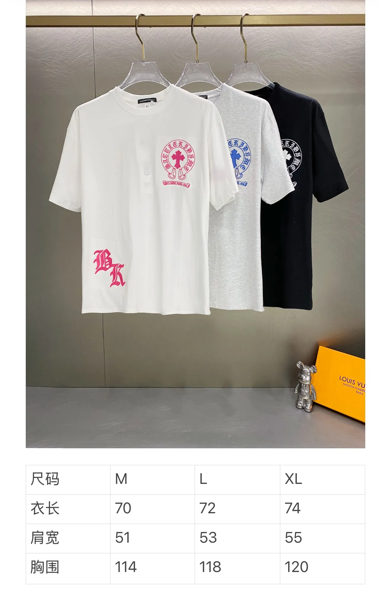100 Chrome Hearts LA T ： g ， ， ，Breathable ， 。 Size：M L XL ：Black Gray White